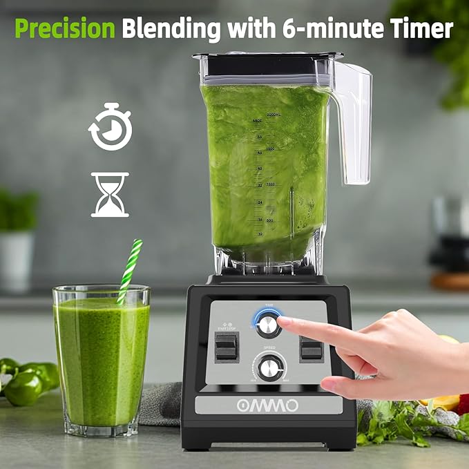 OMMO Blender for Smoothies: 1800W Peak Blenders for Kitchen 68oz BPA-Free Pitcher Timer &amp Speed Control 6 Stainless Steel Blades Dishwasher Safe Blender for Ice Crush/Smoothies/Frozen Drinks/G