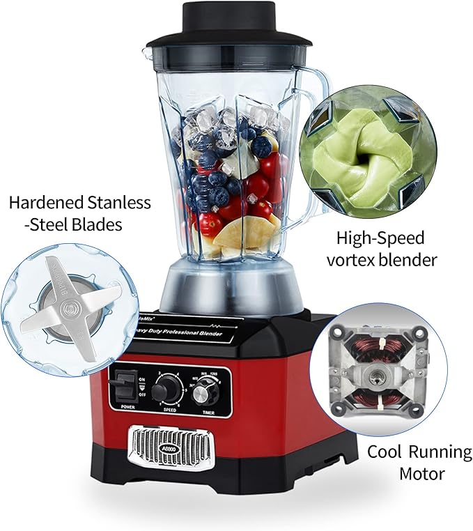 BioloMix Heavy Duty Commercial Blender 2200W 60Oz Professional Kitchen Blender Smoothies Shakes Ice and Frozen Fruit Optional Dry Grains Container