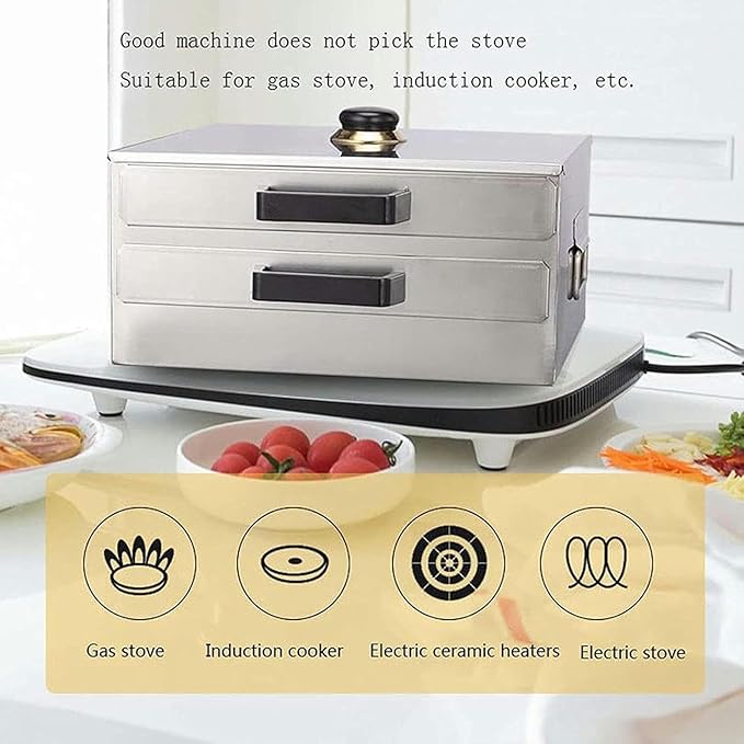 2-Layer Rice Noodle Rolls MachineOpenable Top Lid Rice Noodle Roll Food SteamerFood Grade Stainless Steel Changfen Machine Cantonese Cuisine Roll CookerHousehold Ro