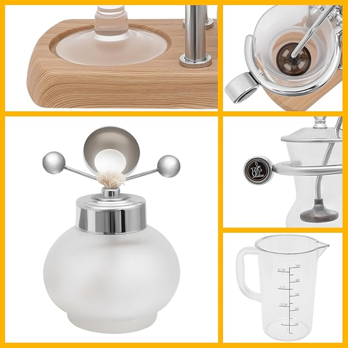 Siphon Coffee Maker Manual Extract Coffee &amp Brew Tea Tool Belgian/Belgium Coffee Brewer w/ Alcohol Burner Commercial/Domestic Balance Vacuum Coffee Pot w/ Rotating Faucet 9.25*4.72*14.96in Sil