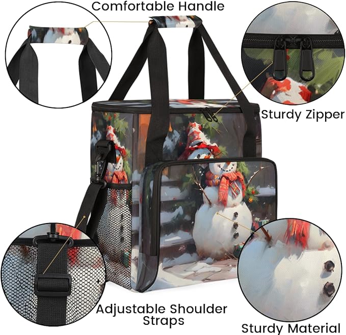 Xmas Snowman Coffee Maker Carrying Bag Glowing Snowman Travel Storage Bag Compatible with K-Mini or K-Mini Plus Single Serve Coffee Brewer Carrying Case with Multiple Pockets &amp Shoulder Strap