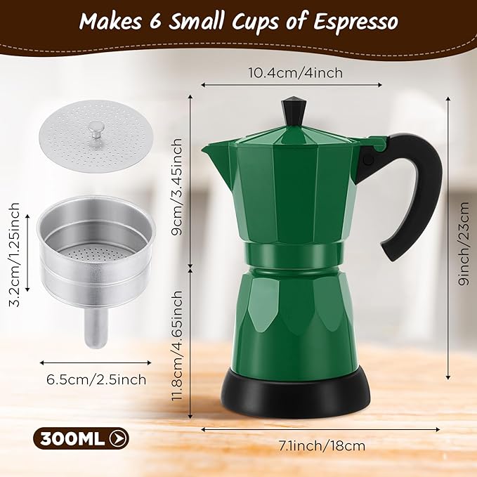 Coffee Pot 6 Cup Electric Espresso Coffee Maker Italian Moka Maker 300ml Portable Aluminum Espresso Machine Cafetera Moka Pot with Detachable Base Gift for Home Travel(Dark Green)