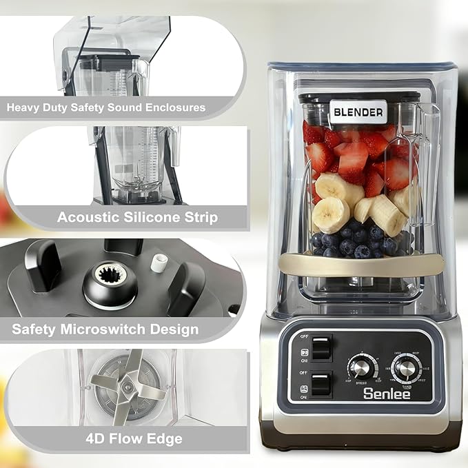 Commercial Blender for Smoothies 2200W With Quiet Shield80oz BPA-Free Pitcher for ShakesSelf-Cleaning &amp Ice Crush Pro6-leaf Stainless Steel BladeSmoothie &amp Shake Maker for Restaurants Kit
