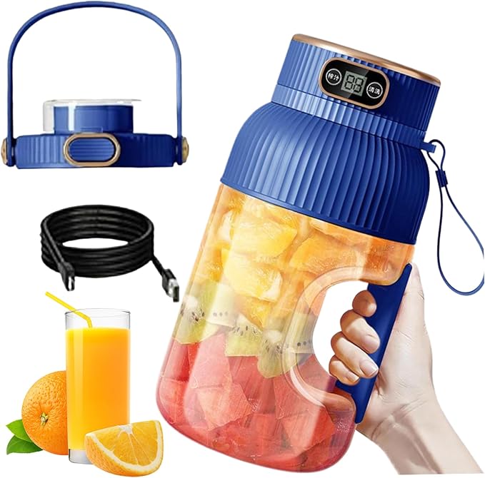 Portable Blender Large Capacity Portable Juicer Blender 10 Blades Electric Personal Blenders with Anti-slip Handle Juicer Cup with Digital Display Blender for Kitchen Travel Sport Portable Juicer Per