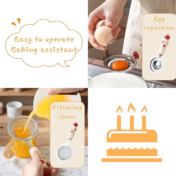 Stainless Steel Kitchen Utensil Set 5-Piece Cooking Tools with Whisk Potato Masher Slotted Spoon Egg Separator &amp Mixing Spoon – Durable PP Handle Essential Baking &amp Cooking Gadget Kit