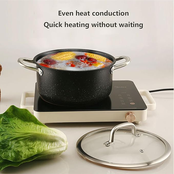 Nonstick Kitchen Pots and Pans Set with Visual Lid Includes Milk Pot Soup Pot Frying Pan and Tableware Sets 13Pcs Induction Cookware Cooking Set for Oven &amp Dishwasher Safe