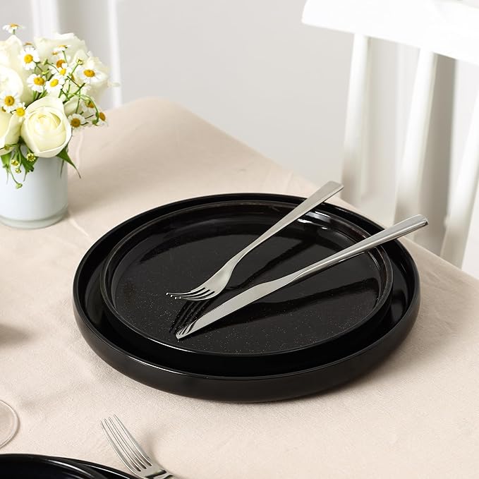 Stone Lain Lagoon 24-Piece Dinnerware Set Stoneware Plates and Bowls set Microwave and Dishwasher Safe Dish Set for 8 Black