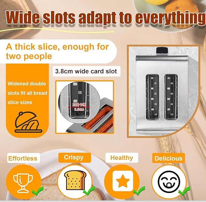 4/6 Slots Toaster with Extra Wide Slots Stainless Steel Dual Independent Controls Bagel Reheat Defrost Cancel High-Lift Lever Home Kitchen or Commercial Use(4 Slots)