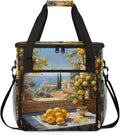 Seascape Lemon Coffee Maker Travel Bag for Keurig K-Mini/K-Mini Plus Insulated Waterproof Tote with Pockets for K-Cup Portable Single-Serve Brewer Case