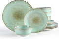 Sweejar Dinnerware Sets Service for 4 12 pcs Porcelain Plates and Bowls for Kitchen Housewaring Gift Chip and Scratch Resistant Dish Set Handmade Dishwasher and Microwave Safe Plate Set Green