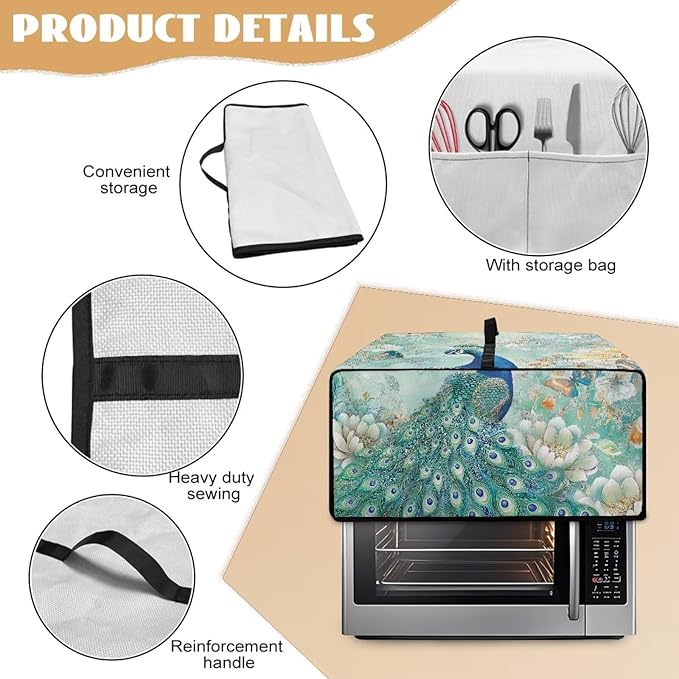 Doojoayie Peacock Toaster Oven Cover 4 Slice Bread Machine Dust Protector Universal Fit Dust-proof &amp Stain Resistant Covers for Kitchen Appliance Protection Floral Print