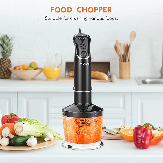KOIOS 800-Watt/ 12-Speed Immersion Hand Blender(Titanium Reinforced) Turbo for Finer Results 4-in-1 Set Includes BPA-Free Food Chopper / Egg Beater / Beaker Ergonomic Grip Detachable