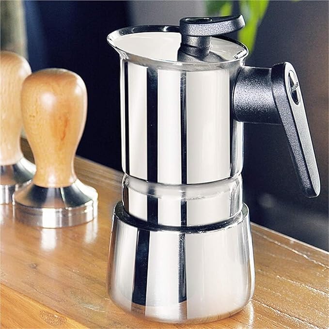 Stainless Steel Moka Pot - 4 Cup Electric Espresso Coffee Maker for Rich Full-Bodied Silver Mocha for Home Use