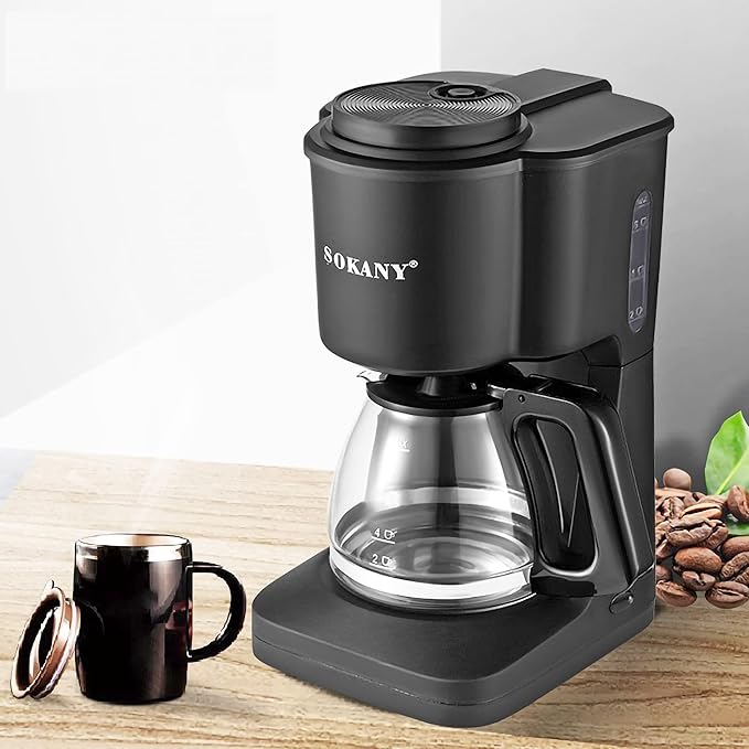 FixtureDisplays® 6-Cup Mini Switch Coffee Maker Black 6.3 X 7 X 11.41 inches 15668-1D