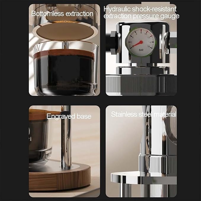Pneumatic Coffee Machine Manual Air Pressure Espresso Maker with Pressure Gauge Operating Pressure: 1 Bar to 16 Bar