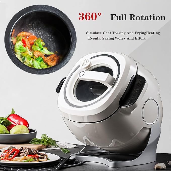 2000W Commercial Food Processor &amp Automatic Cooker - 6L Stainless Steel Pot with 360° Rotation 3D Heating 3 Speed Modes for Stir Frying/Soup/Rice Home &amp Restaurant Kitchen Appliance
