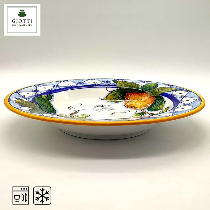 Italian Ceramic dinnerware set - Hand Painted kitchen Pasta Bowls sets for 4 - Made in ITALY Tuscany - Italian Pottery dinner plates - Home Decor Lemon Ischia Ceramics dishes set - Service For 4
