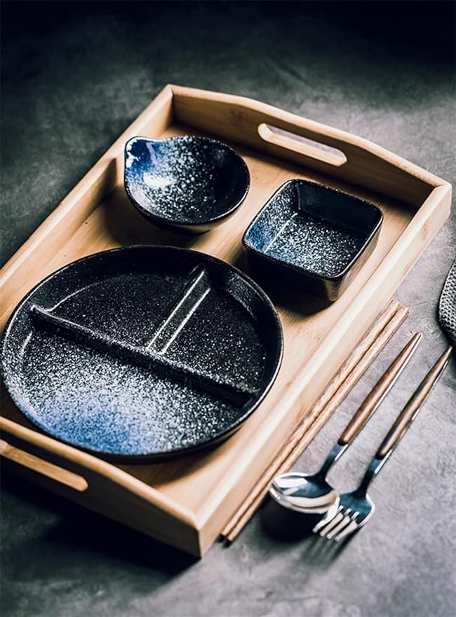 Divided Dinnerware Set 7-Piece Japanese Style with 8 Inch Compartments Plates Bowl and Dish Set Dishwasher &amp Microwave Safe Service for 1 (Color : D)