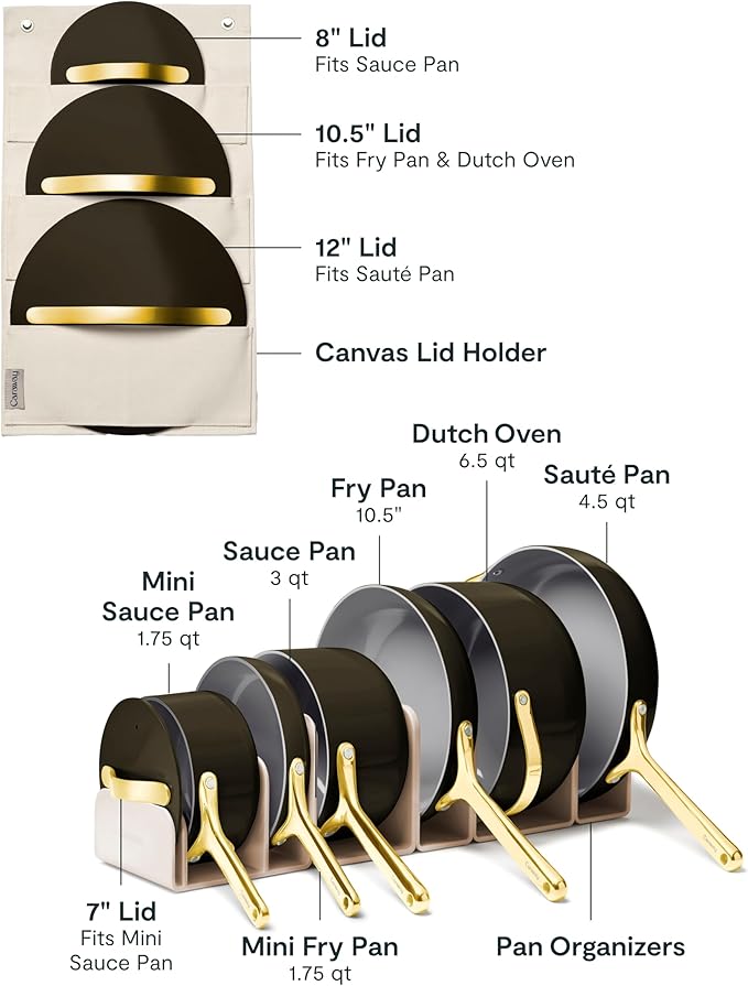 Caraway Deluxe Non-stick Ceramic Cookware Set (16 Piece) Pots Frying Pans Lids and Kitchen Storage - PFAS &amp PFOA Free - Oven Safe Pan Set &amp Compatible with All Stovetops - Black