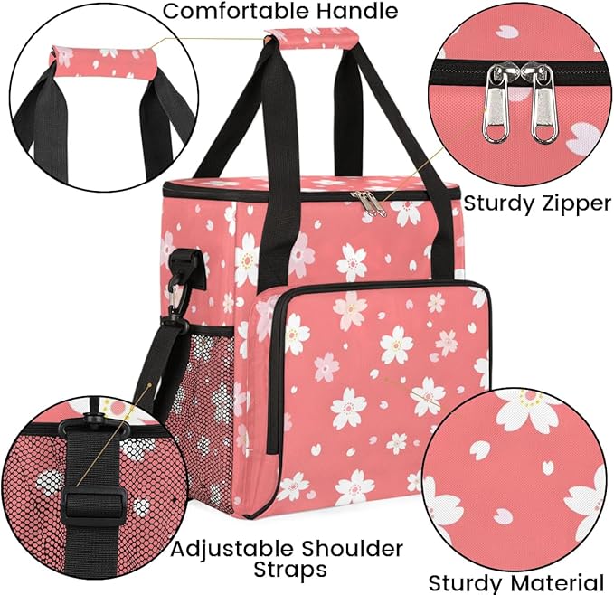 Coffee Maker Carrying Bag Pink Flower Single Cup Coffee Maker Travel Bag Compatible with Keurig K-Mini or K-Mini Plus Portable Storage Bag with Shoulder StrapAZ-213