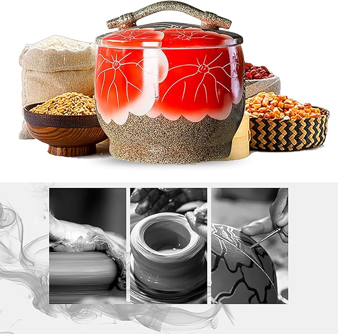 Ceramic Jar with Lid for Rice Porcelain Storage Bucket for Pet Food Chinese Style Ceramic Cylinder for Flour Porcelain Container for Chinese Retro Coffee Beans Ceramic Dispenser for Grains(CCapacity