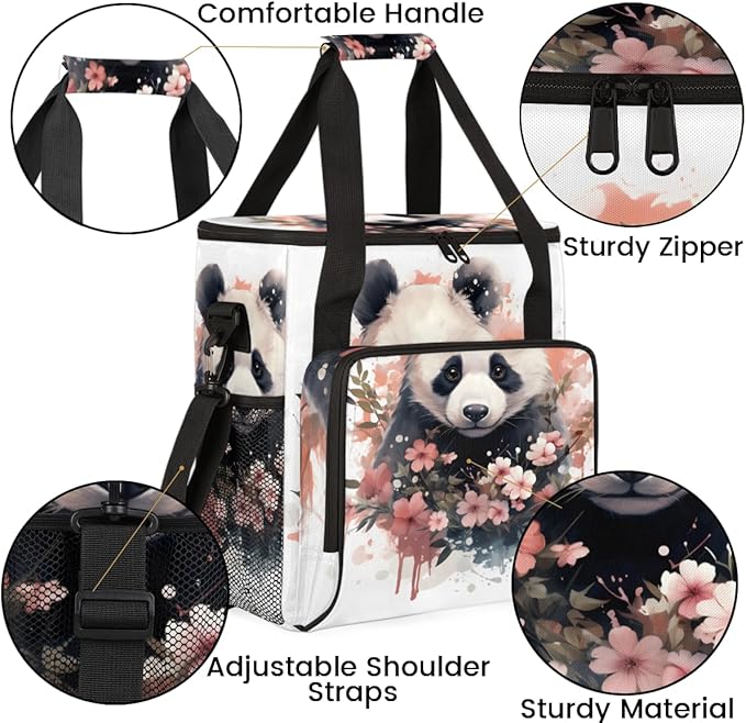 Panda Coffee Maker Carrying Bag Pink Garland Portable Travel Storage Tote Bag Compatible with K-Mini or K-Mini Plus Single Serve Coffee Brewer Carrying Case with Multiple Pockets &amp Shoulder Stra