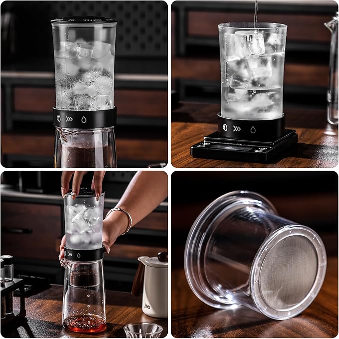 Bincoo Glass Ice Coffee Dripper with Adjustable Dripe Flow Control Cold Brew Coffee Maker - 450ML Precision Drip Brewer Tower for Smooth Low-Acidity Cold Brew Concentrate