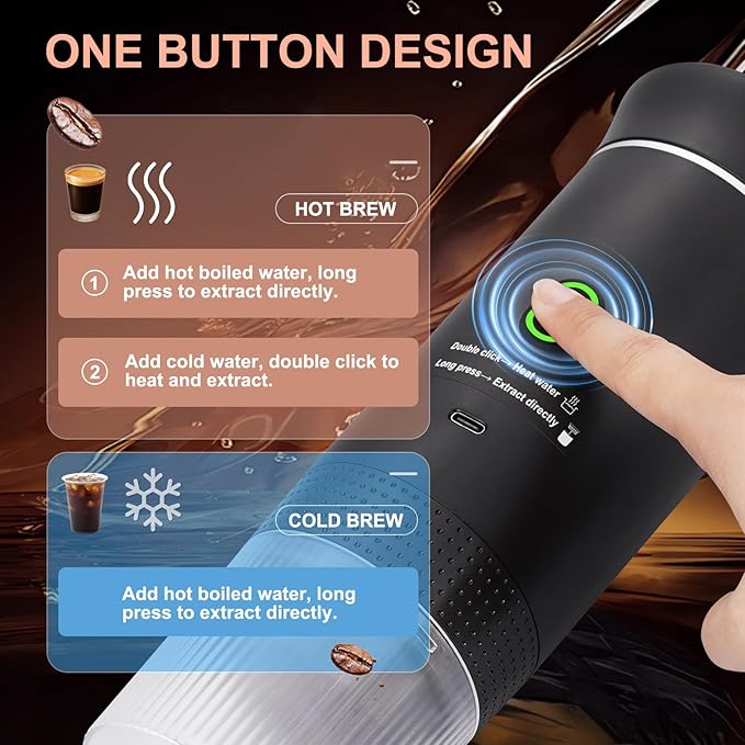 Coffee Maker Set Portable Espresso Machine and Coffee Grinder 3 in 1 Travel Coffee Maker Compatible Ground Coffee Capsules (NS＆DG) for Outdoor Camping Hiking Office