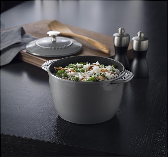 staub La Cocotte de GOHAN 40509-703 La Cocotte de Gohan Gray M 6.3 inches (16 cm) Rice Pot 2 Pieces Paint Cast Iron Pot Induction Compatible Rice Cooker