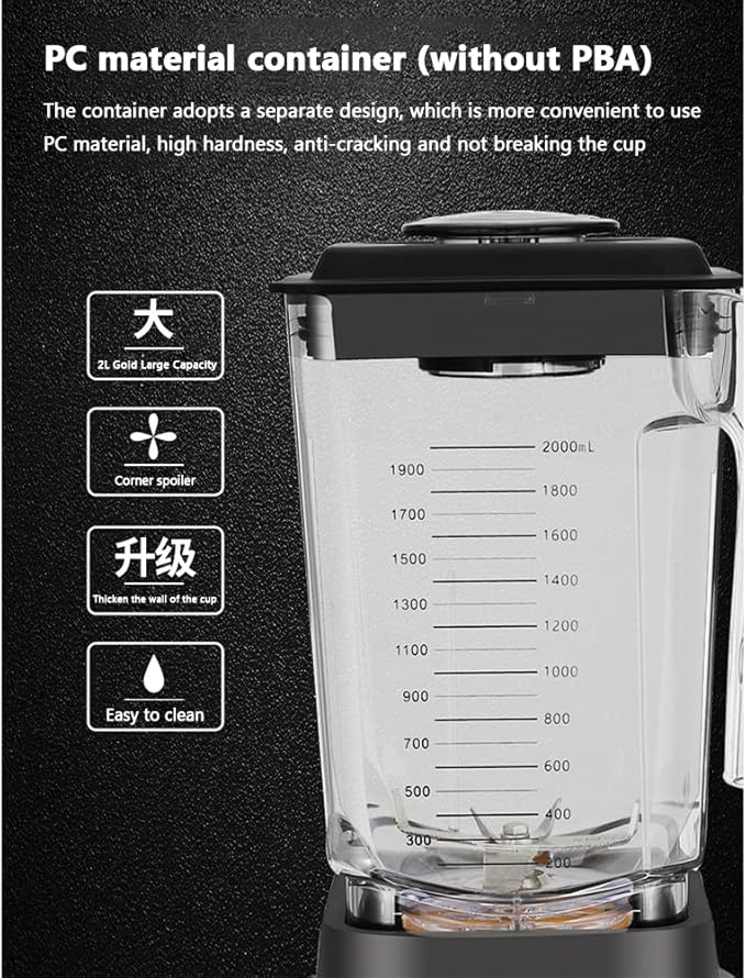 Commercial Milk Tea Shop Ice Crusher Food Processor 1500W Multifunctional Blender 2000ml Large Capacity PC Container Grinder Juicer
