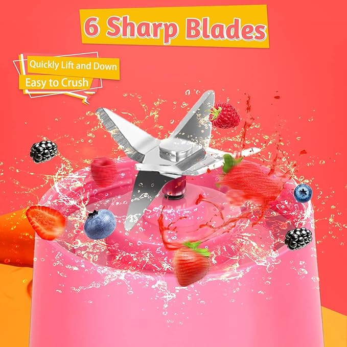 Portable Blender for Shakes and Smoothies6 Blades Juicer Cup for USB RechargeablePersonal Blender with One Touche OperationBlender Shake Smoothie for KitchenTravel and Sport