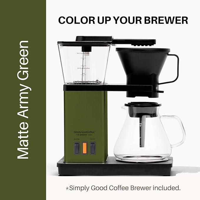 SimplyGoodCoffee Coffee Maker/Coffee Machine. 8 Cup Automatic Drip Pour Over Coffee Brewer With Vinyl Wrap Custom Kit. Easy To Use Gold Cup Standard. Matte Army Green