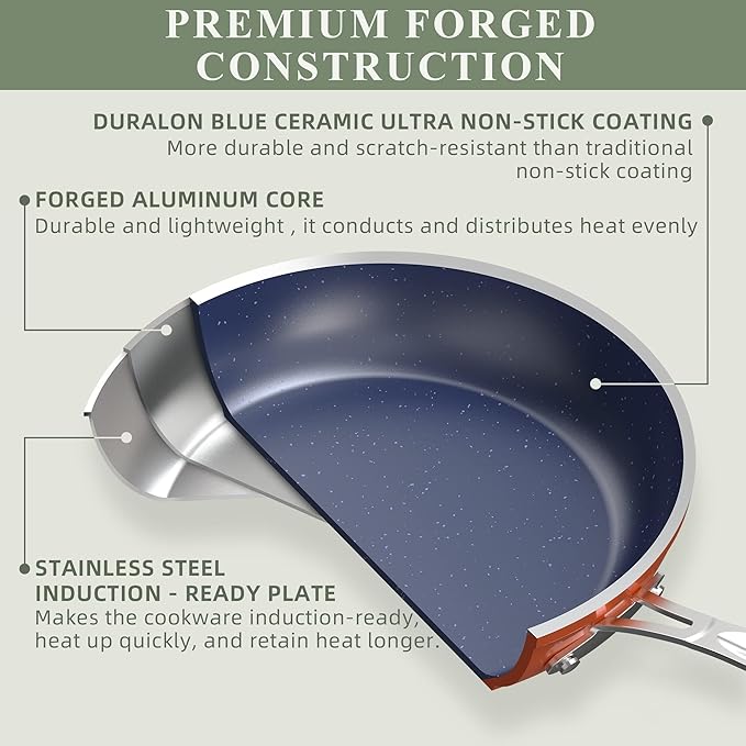 Nuwave Healthy Duralon Blue Ceramic Nonstick Coated 7pc Cookware Set Scratch-Resistant Diamond Infused PFAS Free Induction Ready &amp Evenly Heats Oven Safe Tempered Glass Lids