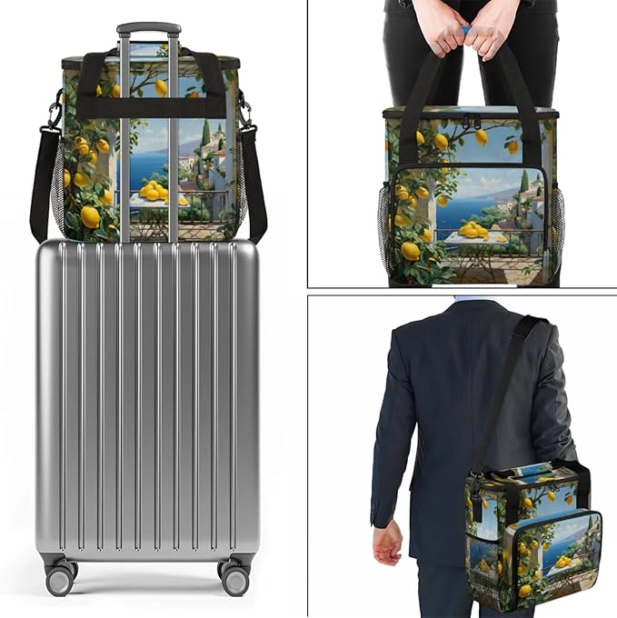 Sea House Lemon Coffee Maker Travel Bag for Keurig K-Mini/K-Mini Plus Insulated Waterproof Tote with Pockets for K-Cup Portable Single-Serve Brewer Case