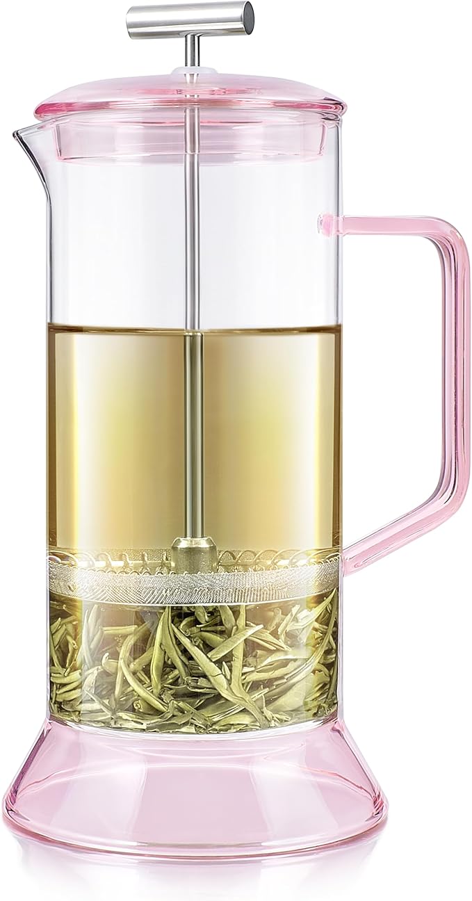 Teabloom Toulouse Borosilicate Glass Tea Press and Coffee Maker with No Plastic 24-Ounce (700 mL) - Dawn Rose