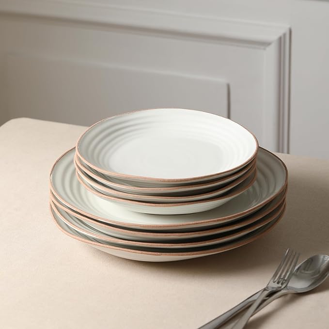 Stone Lain Nami 24-Piece Dinnerware - Stoneware Plates and Bowls Set Microwave and Dishwasher Safe Dish for 8 White