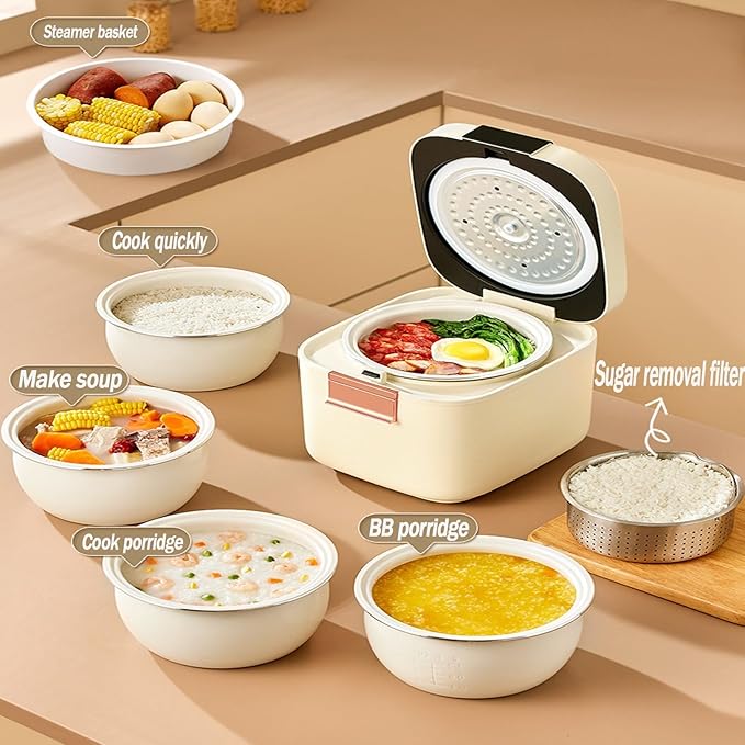 Smart Rice Cooker 5L Slow Cooker and Steame with 5 Cooking Functions and Non-stick Coating Dual Bile Dual Mode