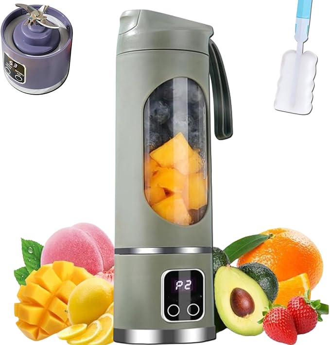 Digital Multimode Juicer Blender - Smart Led Display 3 Speed12-Blade Fresh Juice Bottle 450ml Portable Digital Display Juicer Diet-Friendly Leak Proof Design For Smoothies Liquid Diet (Green)