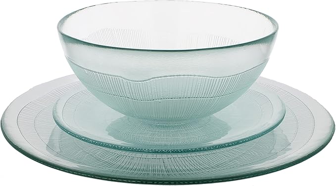 French Home Recycled Glass Birch Dinner Set – Elegant Dinnerware Set for 4 – Includes 4/11 Dinner Plates 4/7 Salad Plates &amp 4/7W x 3H Soup Bowls