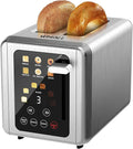 WHALL Touch Screen Toaster - 2 Slice Stainless Steel Digital Timer with Sound Function Smart Extra Wide Slots with Bagel Cancel Defrost (White)