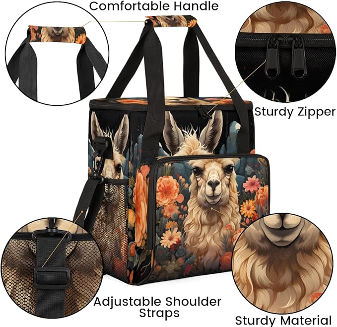Alpaca Floral Coffee Maker Carrying Bag Portable Travel Storage Tote Bag Compatible with K-Mini or K-Mini Plus Single Serve Coffee Brewer Carrying Case with Multiple Pockets &amp Shoulder Strap