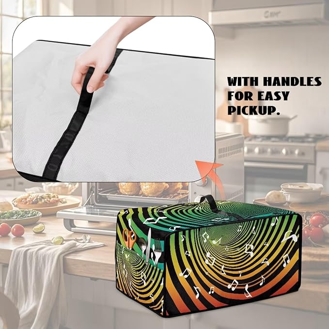 Music Pattern Bread Maker Covers Anti Dust Toaster Oven Cover for Kitchen Counter Decorative Toaster Oven Air Fryer Cover Compatible with Air Fryer Toasters Smart Oven Black