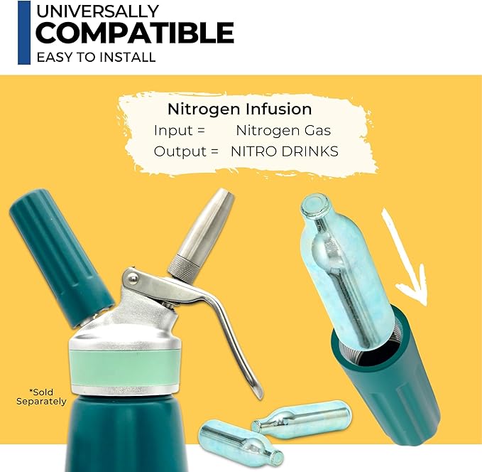 ICO 20pcs Nitrogen Cartridges N2 2g Non-Threaded Chargers and NITRO KAFO Nitro Coffee Maker &amp Cold Brew Maker 1 Pint/0.5L