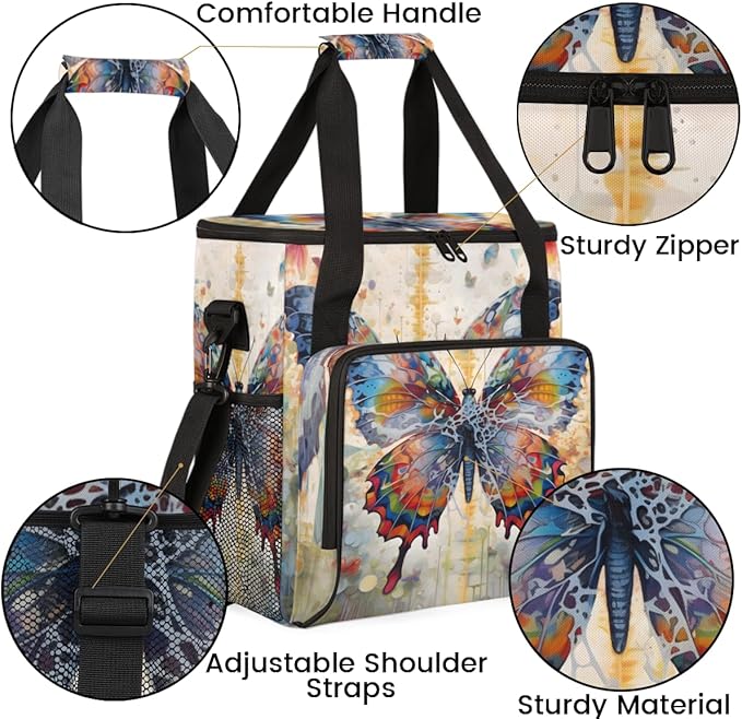 Dreamy Butterfly Coffee Maker Carrying Bag Oil Painting Butterfly Travel Storage Bag Compatible with K-Mini or K-Mini Plus Single Serve Coffee Brewer Carrying Case with Pockets &amp Shoulder Strap