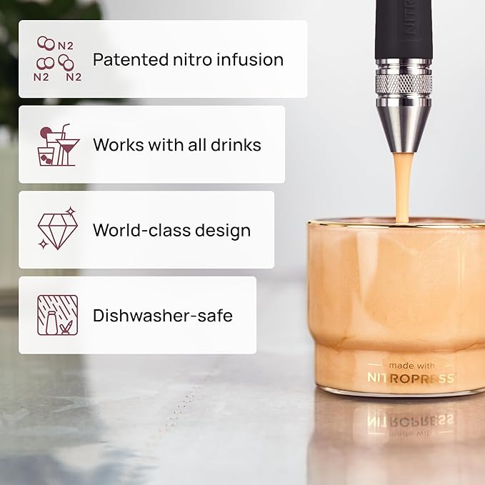 Original NitroPress - Nitro Cold Brew Coffee Maker Kit | Includes 10 Nitrogen Cartridges | Portable Infuser for Smooth Nitro Drinks Cold Brew Cocktails &amp Tea at Home or On the Go