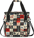 Flowers Leaves Plaids Coffee Maker Travel Bag for Keurig K-Mini/K-Mini Plus Insulated Waterproof Tote with Pockets for K-Cup Portable Single-Serve Brewer Case