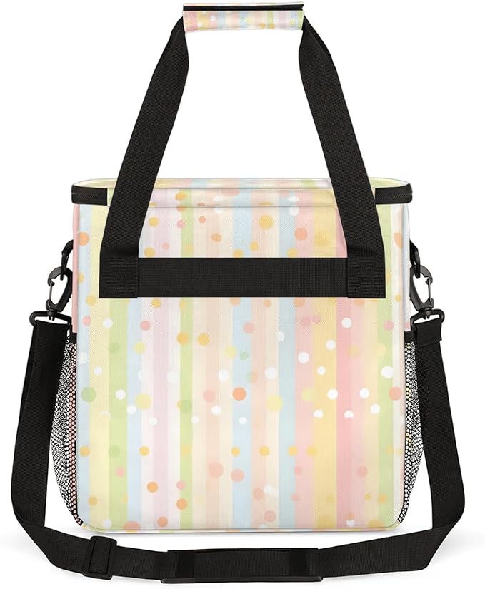 Rainbow Striped Coffee Maker Travel Bag for Keurig K-Mini/K-Mini Plus Insulated Waterproof Tote with Pockets for K-Cup Portable Single-Serve Brewer Case