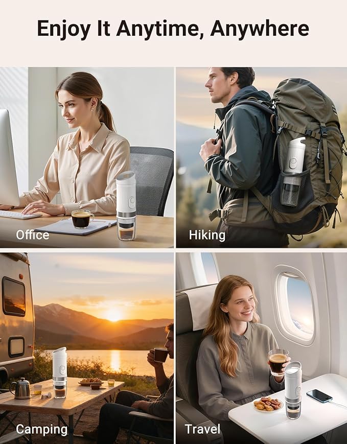 Portable Electric Espresso Machine 3 IN 1 Self-Heating Travel Coffee Maker for Ground Coffee NS Capsule&ampDG Capsule 20 Bar Portable Coffee Maker with 9600mAh Battery for RV/Hiking/Office/Camp