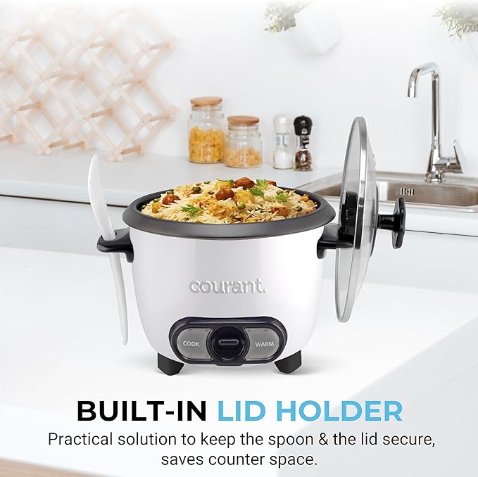 Courant Rice Cooker 6-Cup (Cooked) Removable Non-Stick Bowl One Touch Rice Cooker White