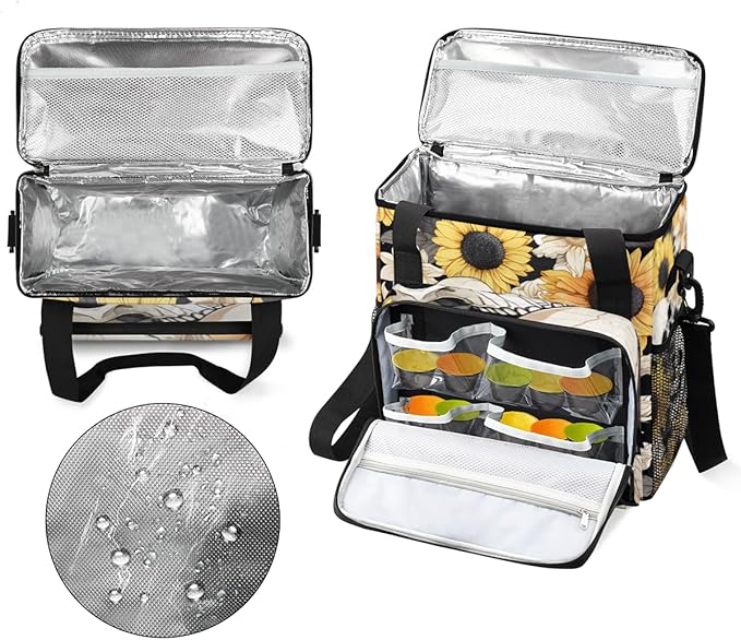 Skull Coffee Maker Carrying Bag Sunflowers Portable Travel Storage Tote Bag Compatible with K-Mini or K-Mini Plus Single Serve Coffee Brewer Carrying Case with Multiple Pockets &amp Shoulder Strap